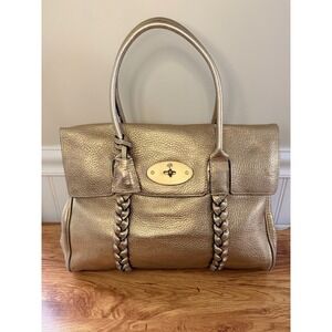 Mulberry Bayswater Metallic Gold Leather Tote Top Handle Shoulder Bag Braided